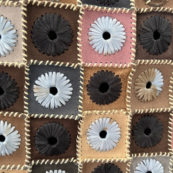 Hand Crafted Artisan Suede Patchwork Floral Embroidered Boho Zipper Tote Bag - Picture 4 of 8